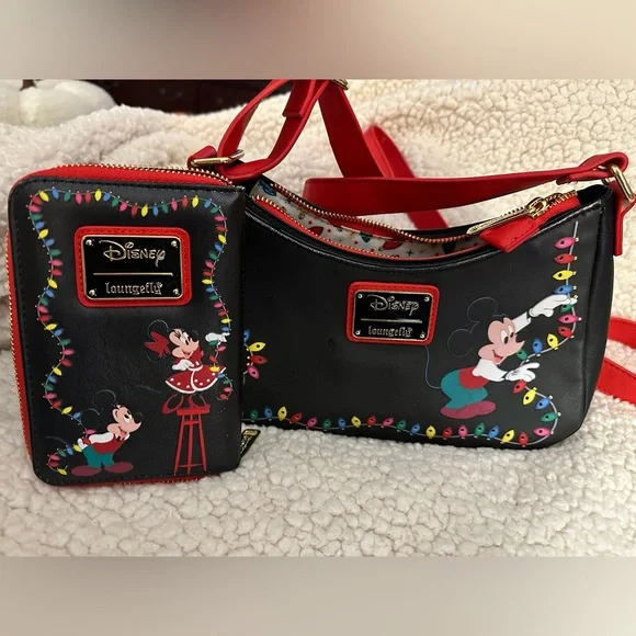 Loungefly Mickey Mouse & Friends Holiday Lights Crossbody & Wallet - LIGHTS UP! - Picture 2 of 11